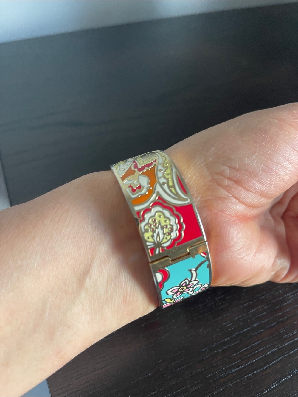 Spartina 449 Gold-Tone Floral Enamel Cuff in Red and Aqua - Picture 2 of 6